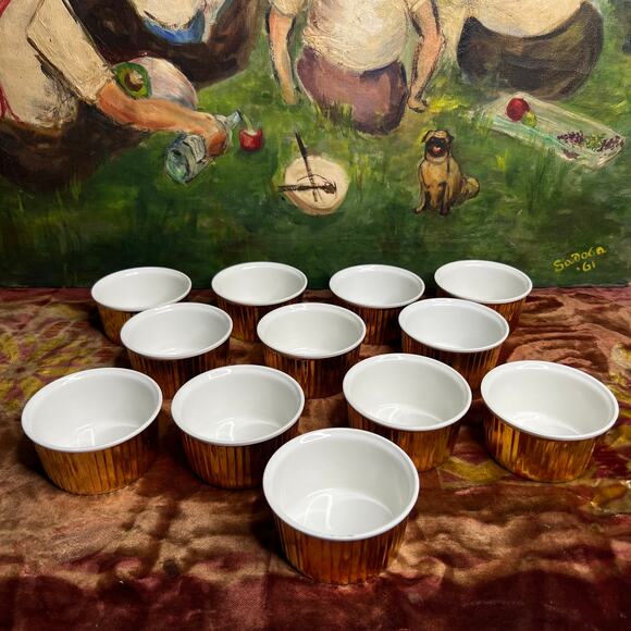 Vintage 70s Royal Worcester Luster Gold Set of 12 Ramekins Rare Size 48 Shape 00 - Picture 3 of 11